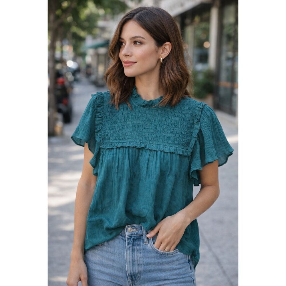 NWT Marie Oliver Sami Ruffle silk blouse, Lrg $225 F18